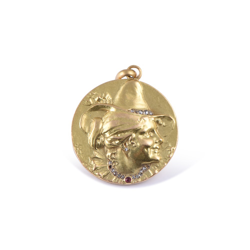 Médaille art nouveau en or jaune 750/1000